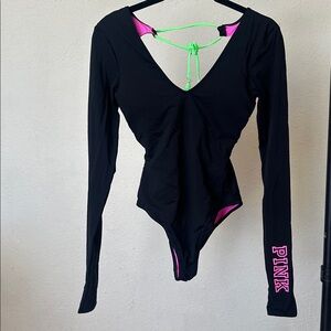 NWOT PINK Victoria's Secret Playsuit black long sleeve‎ size XS one piece